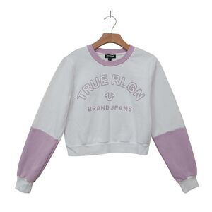 True Religion Sweater Womens Small White Purple Cotton Blend Streetwear Outdoor